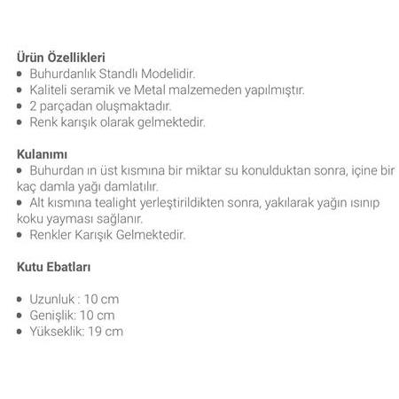 Seramik-Metal Buhurdân Stantlı